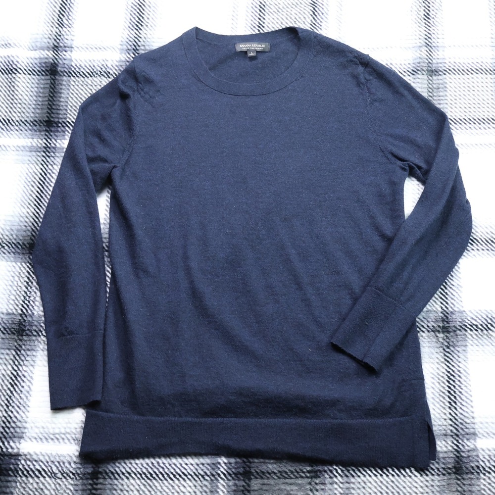 Banana Republic Navy Extra Fine Merino Wool Crewneck Sweater L 358491-09